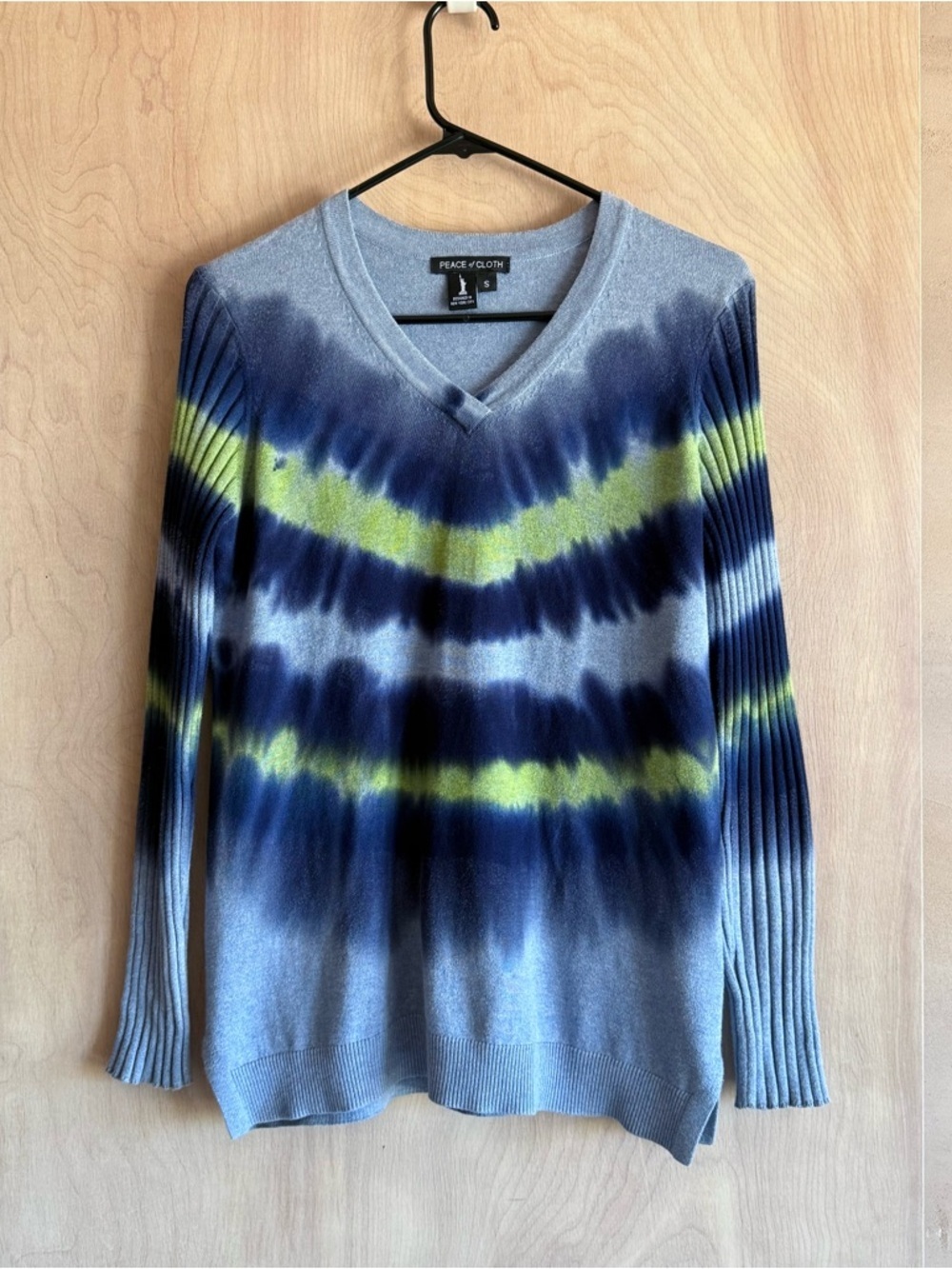 Peace of Cloth Sweater Eclipse Wash Cotton Cashmere Blue Green Tie Dye Small